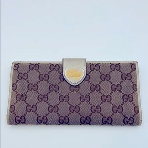 Gucci Brown and Cream Monogram Canvas Long Wallet